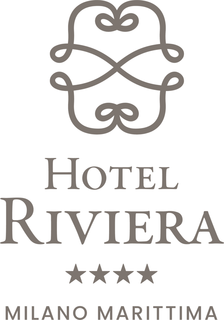 "Hotel Riviera logo with decorative emblem, four stars, and 'Milano Marittima' text."